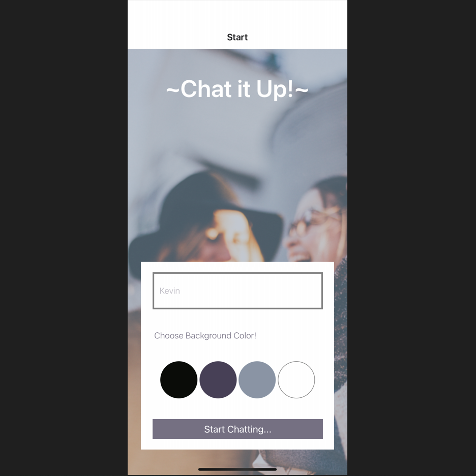 screenshot of the chat app's home page